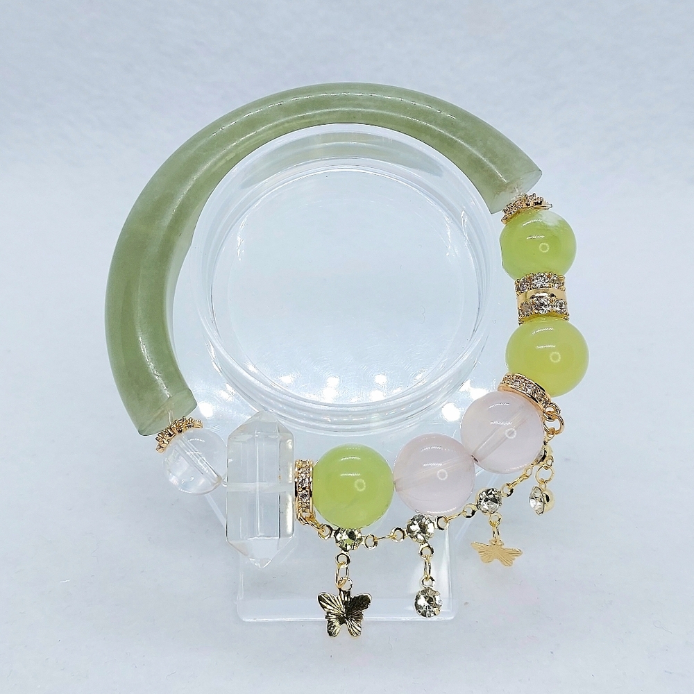 🕊 Ying Yu Jade Double Terminated Star Rose "Quartz" Half Bangle Bracelet